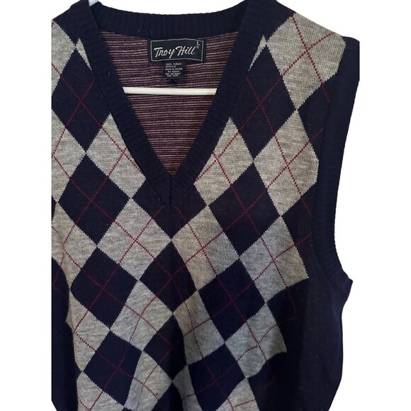 Troy Hill Argyle black gray and red sweater vest size L - Picture 6 of 7